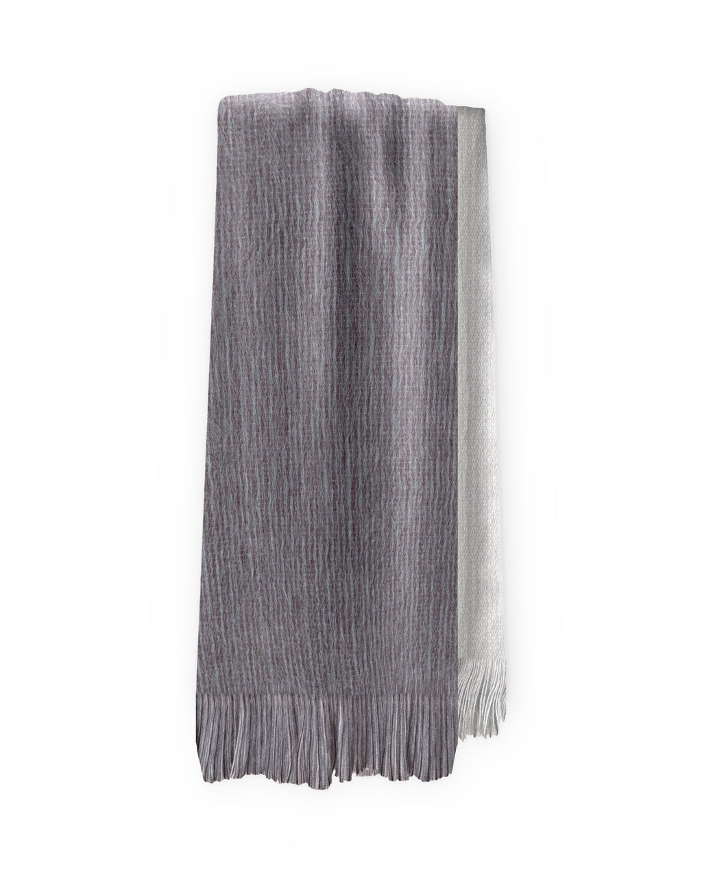 Chal de alpaca doble cara Acero colgado, con un lado gris claro y el otro gris oscuro