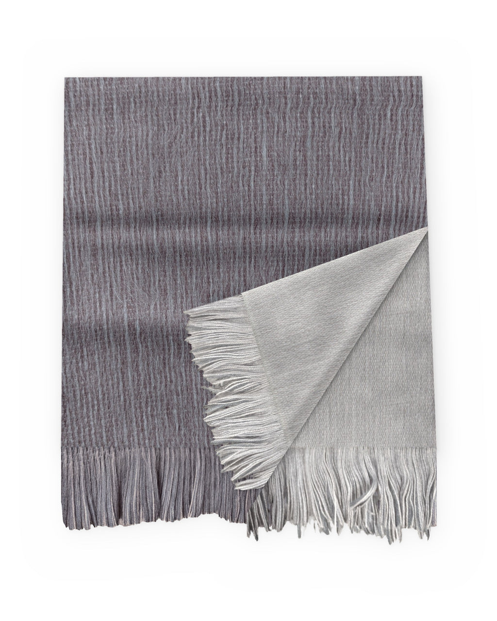 Chal de alpaca doble cara Acero con una esquina doblada que muestra la otra cara: gris claro y gris oscuro