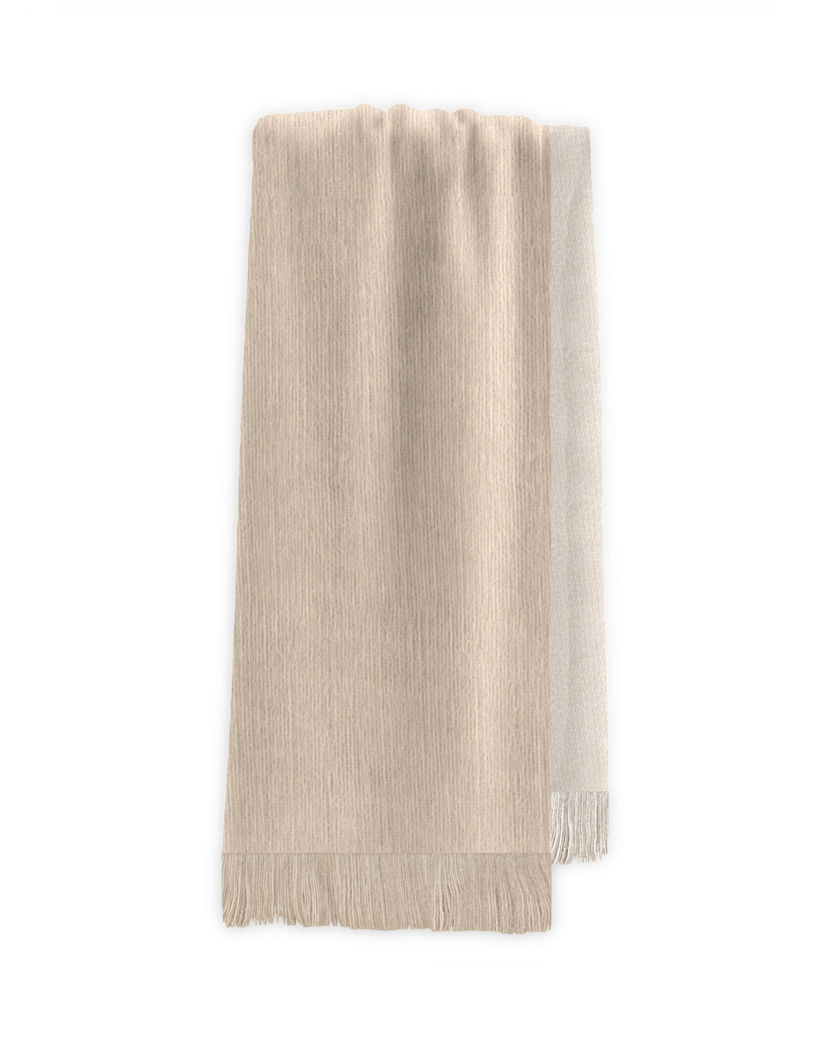 Chal de alpaca doble cara Hueso colgado, con un lado hueso luminoso y el otro beige cálido
