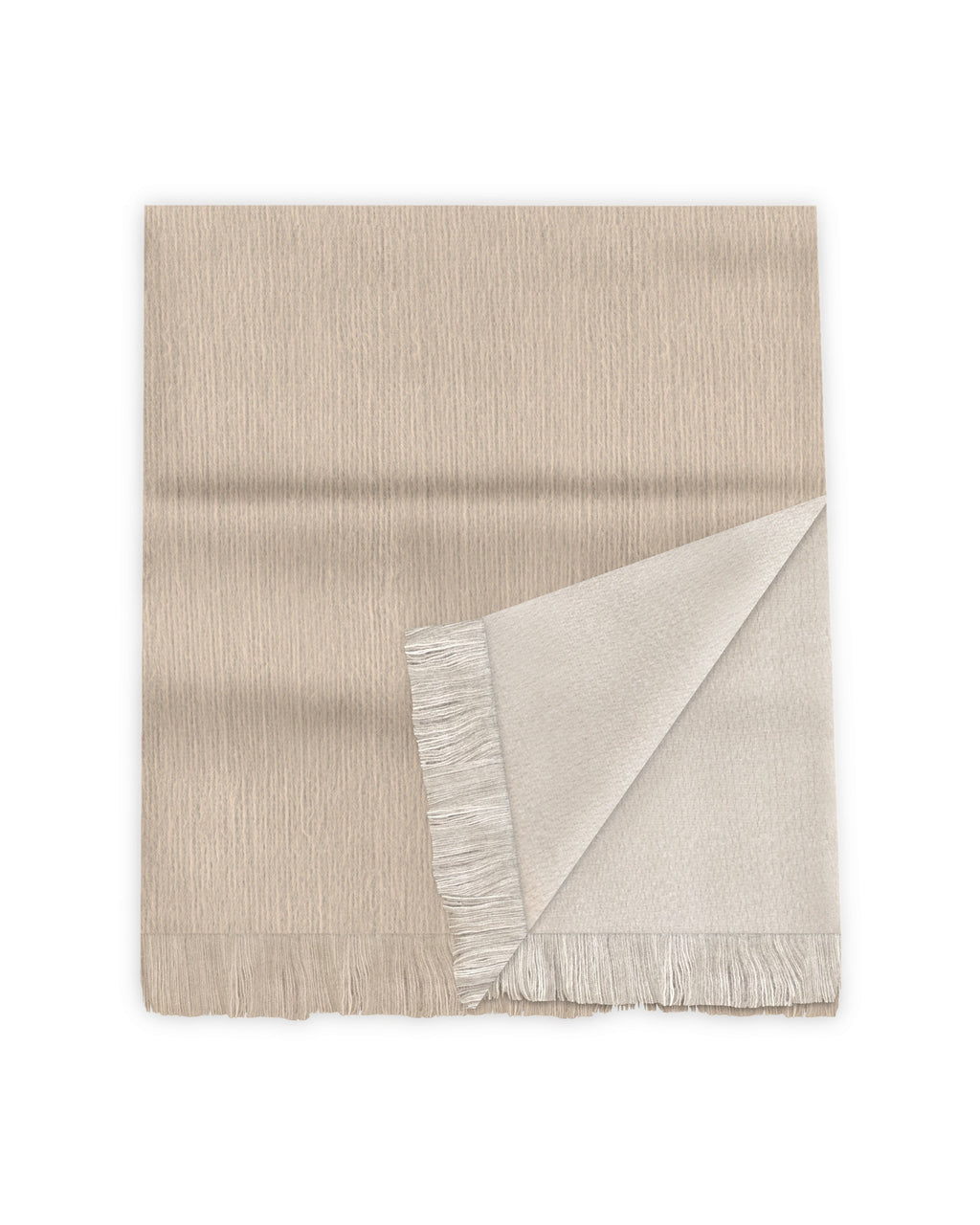 Chal de alpaca doble cara Hueso con una esquina doblada que muestra la otra cara: hueso luminoso y beige cálido