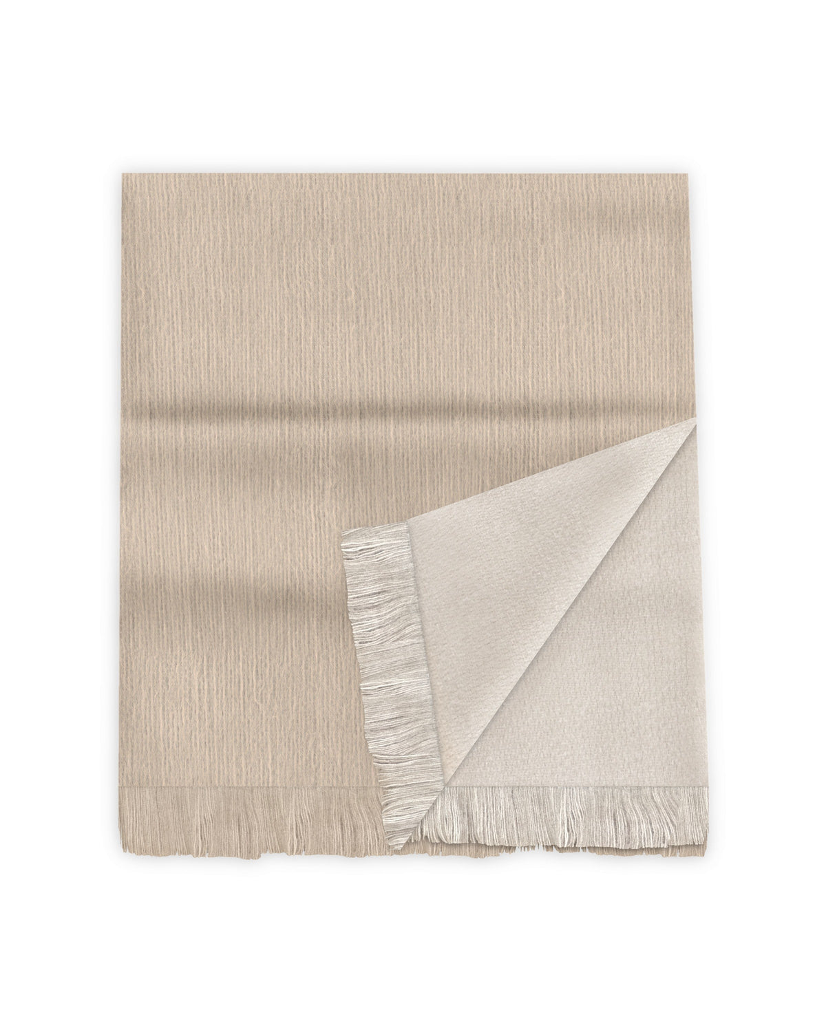 Chal de alpaca doble cara Hueso con una esquina doblada que muestra la otra cara: hueso luminoso y beige cálido