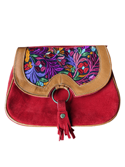 Cartera de Cuero Bordada Rojo Carmesí - Alpaca_Alpaca_